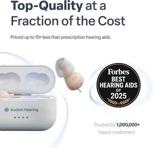 Vista 9 de Audien Hearing ATOM PRO 2 Audífonos OTC inalámbricos recargables, diseño de confort premium y casi invisibles
