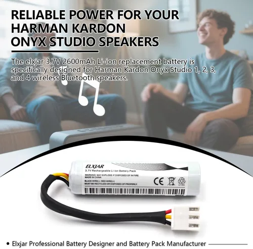 Vista 2 de Paquete de 2 baterías de repuesto de iones de litio de 3.7 V 2600 mAh para altavoz inalámbrico Bluetooth LI11B001F Harman Kardon Onyx Studio 1 2 3 4