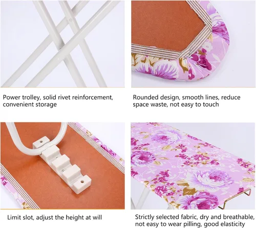 Vista 7 de Tabla de planchar de altura ajustable, borde liso, buena carga, antideslizante, resistente al desgaste, ropa de planchado extra ancha con patas