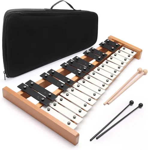 Heuyrao Glockenspiel Xilófono, instrumento de percusión de madera plegable de 27 notas, instrumento profesional para adultos y principiantes, con 4
