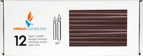 Vista 3 de Mega Candles 12 velas cónicas marrones sin perfume, velas de cera vertida a mano de 10 x 7/8 pulgadas, decoración del hogar, recepciones de boda