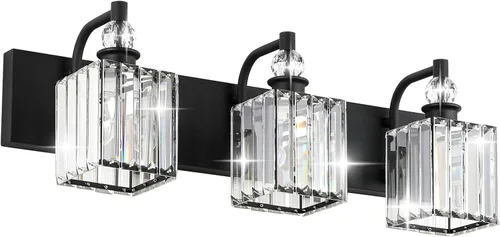 Vista 22 de Ralbay - Lámparas de tocador de baño de cristal, 3 luces, modernas lámparas de baño de cristal sobre espejo, luz de tocador de acero inoxidable