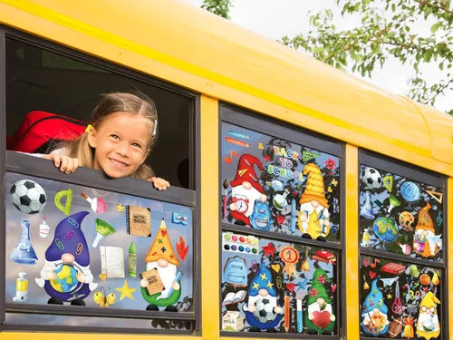 Vista 5 de Whaline 9 hojas de calcomanías para ventana de regreso a la escuela, gnomo lápiz libro globo mochila escolar, calcomanías para ventana