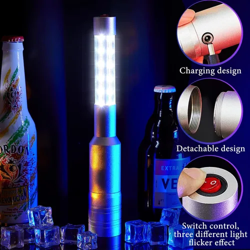 Vista 3 de Lewtemi 4 piezas de luces de botella para niña, luces estroboscópicas de servicio de botella de batón, recargables, champán, bengalas de mano