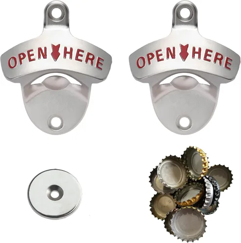 Vista 11 de Abridor magnético de tapas de botellas, abridor de cerveza montado en la pared con tapa magnética, color plateado antiguo