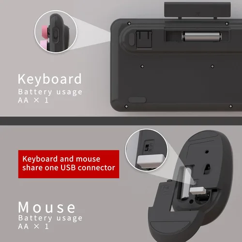 Vista 5 de UBOTIE Teclado inalámbrico colorido para computadora y mouse óptico, teclas flexibles, teclado de tamaño completo de oficina, conexión sin