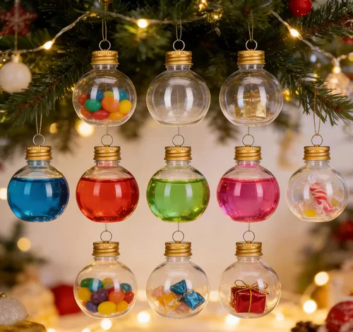 Vista 6 de Baluue Bolas de bebida de Navidad, 10 unidades, bolas transparentes de alcohol de Navidad, 3.4 fl oz, adornos rellenables para botellas de agua