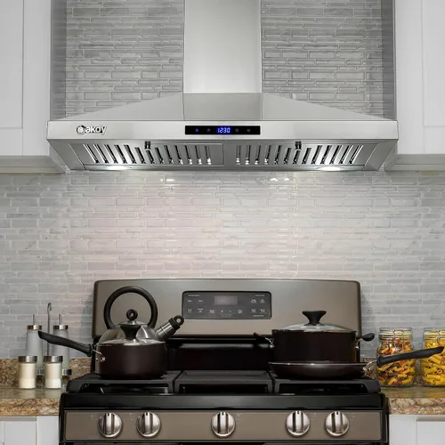 Vista 2 de AKDY Campana extractora de montaje en pared de 30 pulgadas, ventilador de 3 velocidades y luces LED en acero inoxidable, campana extractora