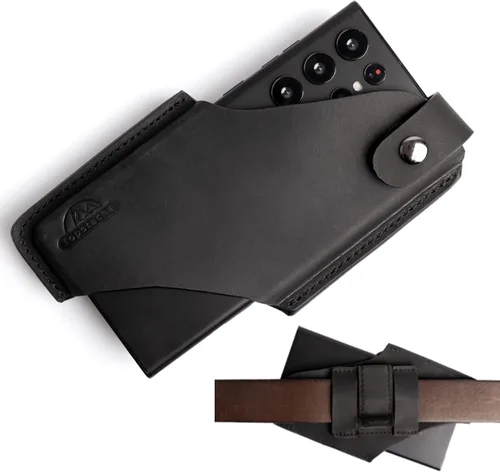 Topstache Funda de cuero para teléfono con cierre magnético, funda con clip para cinturón para iPhone y Samsung, color negro, mediano
