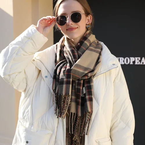 Vista 7 de Bufanda de invierno para mujer, chal grande y cálido, clásico con borlas a cuadros, bufandas de gran tamaño, envolturas gruesas