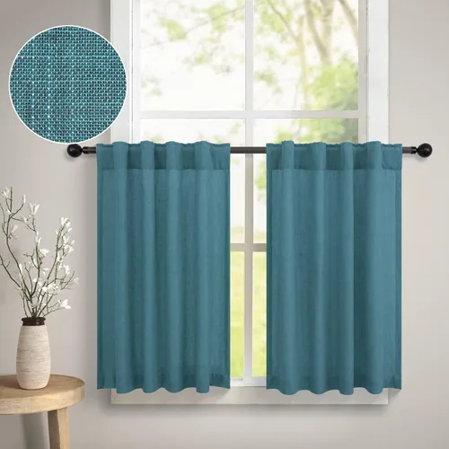 Vista 16 de DANCURTON Cortinas de cocina y cafetería de 24 pulgadas de largo, 2 paneles con pestaña trasera y bolsillo, cortinas cortas de lino con filtrado