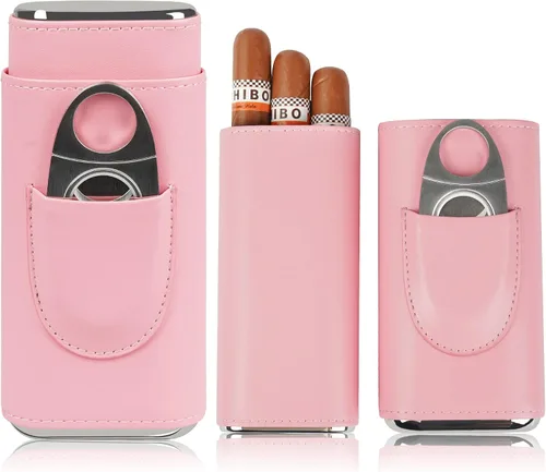 COOZMENT Estuche de cuero para puros, humidor de viaje para mujer, forro de cedro español, accesorios con cortador (rosa)
