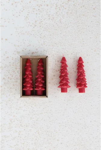 Vista 3 de Creative Co-Op Velas cónicas en forma de árbol sin perfume, color rojo acebo, juego de 2