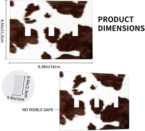 Vista 4 de Placa de interruptor de luz de 3 cuadrillas de piel de vacuno, placa frontal eléctrica de triple palanca para baño, cocina, dormitorio, habitación