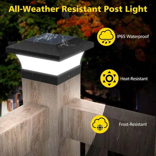 Vista 6 de T-SUN - Luces solares de poste, luces impermeables al aire libre para postes de madera de 4 x 4, iluminación LED blanca de 6000K, para cubierta