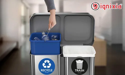 Vista 6 de IGNIXIA Calcomanías de reciclaje para basura, (paquete de 02) 6 x 6 pulgadas, grandes, azul y negro