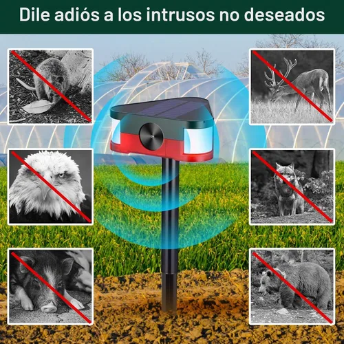 Vista 6 de Qualirey Paquete de 4 alarmas solares de 360° con sensor de movimiento para exteriores, 4 modos de disuasión ultrasónica de animales con 3 sirenas