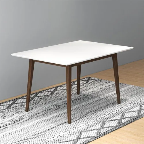 Vista 2 de Allora Mesa de comedor rectangular de madera moderna de mediados de siglo para cocina, comedor en nogal y blanco de 47 pulgadas