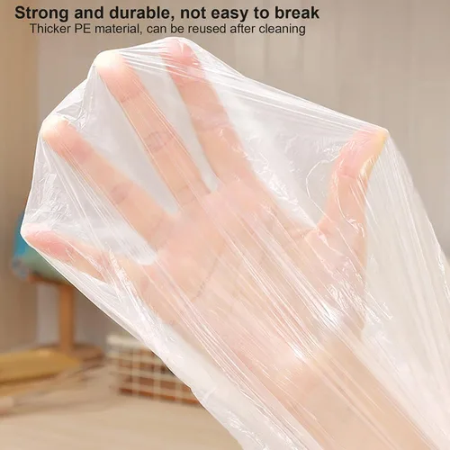 Vista 4 de 100 fundas elásticas reutilizables para almacenamiento de alimentos, cubiertas de plástico transparente para tazones con bordes elásticos, envoltura