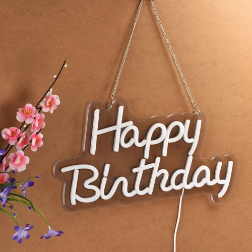 Vista 5 de Letrero de neón de feliz cumpleaños para decoración de pared, con interruptor regulable, letreros de luz de neón reutilizables para toda