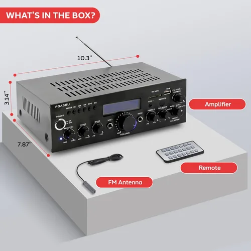 Vista 8 de Amplificador estéreo Pyle con Bluetooth y Radio AM/FM MP3/USB/AUX 200 W (pda5bu)