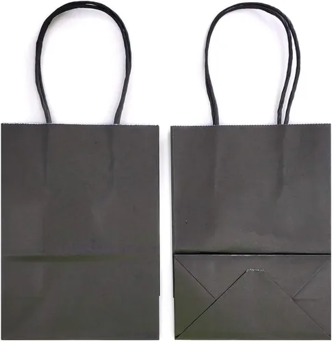 Vista 4 de AZOWA Bolsas de regalo Mini bolsas de papel kraft con asas (4 x 2.4 x 6 pulgadas, negras, 25 unidades)