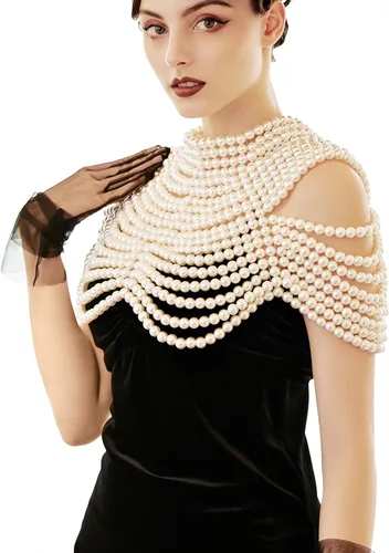 Vista 2 de BABEYOND Cadena de cuerpo de perlas para mujer, collar de moda, chal, joyería hecha a mano para mujer