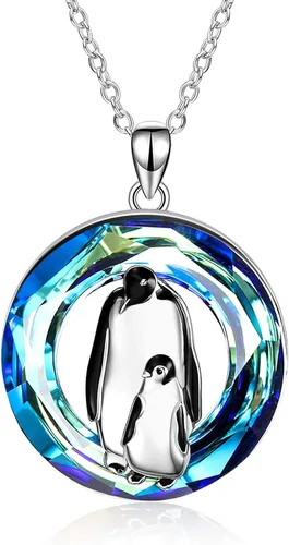 ONEFINITY Penguin Necklace Gifts for Women 925 Sterling Silver Crystal Penguin Mother and Baby Pendant Jewelry for Penguin Lovers Gifts