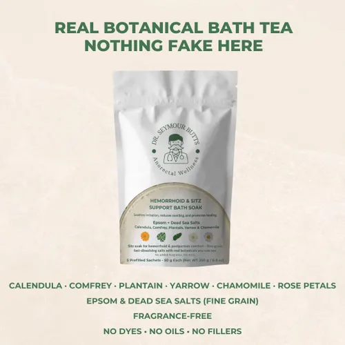 Vista 2 de Remojar soporte de baño para hemorroides y sentado, 5 sobres precargados (1.76 oz cada uno) Sales de Epsom y del Mar Muerto con caléndula