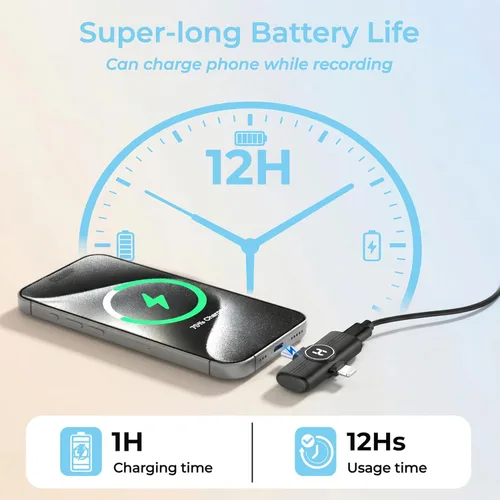 Vista 5 de Micrófono de solapa inalámbrico USB C Mini para iPhone 15 16, dispositivos iOS y Android, micrófono de solapa con reducción de ruido para grabación