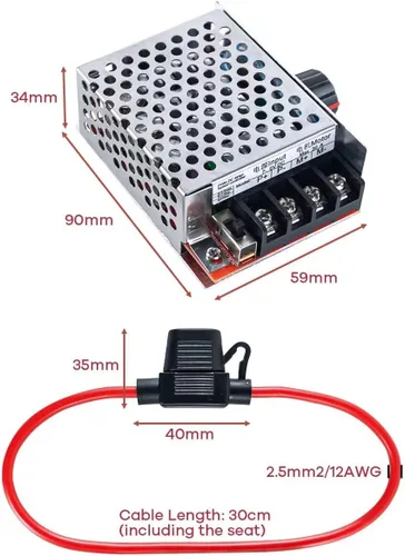 Vista 5 de Controlador de velocidad del motor de CC PWM DC 7-70V 30A 12V 24V 36V 48V con fusible de 30 amperios
