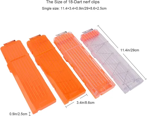 Vista 6 de Clips de bala suaves de 18 dardos de recarga rápida, clips de revista para pistola de dardos de juguete Nerf, 4 unidades (naranja)