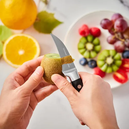 Vista 6 de OAKSWARE Cuchillo de pelar con pico de pájaro, cuchillos de pelar de 2.75 pulgadas de acero inoxidable alemán pequeños cuchillos curvados