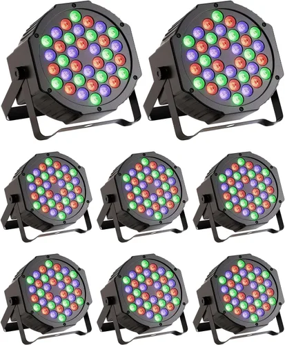 Vista 14 de Luces LED Par de 36 luces LED de escenario, 9 modos RGB DJ luces con control remoto activado por sonido y control DMX DJ Uplighting para fiesta