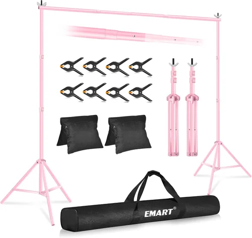 Vista 17 de EMART Soporte de fondo ajustable de 10 x 7 pies de ancho x alto, kit de soporte de fondo ajustable con 2 barras transversales, 8 abrazaderas, 2