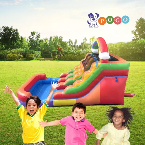 Vista 6 de Crossover Rainbow - Tobogán acuático inflable de doble carril con piscina de salpicaduras, tobogán de vinilo de PVC para niños, incluye estacas