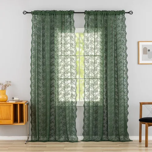 Vista 10 de YJ YANJUN Cortinas traslúcidas negras de 54 pulgadas de largo, panel de cortina de encaje gótico victoriano para cocina, cortinas cortas