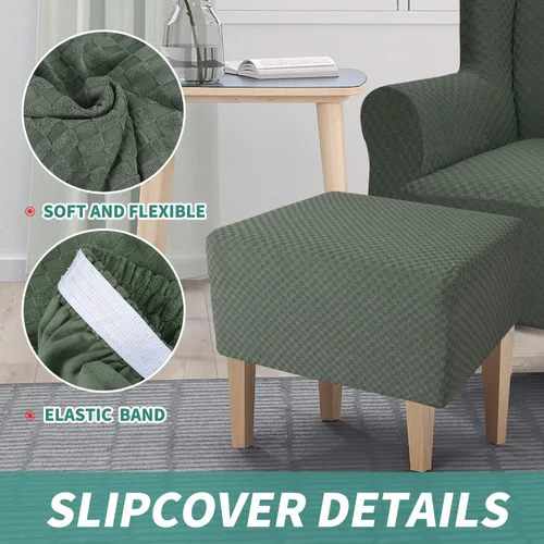 Vista 5 de YEMYHOM 1 funda elástica para silla con respaldo de ala + funda otomana de tamaño grande (verde militar)
