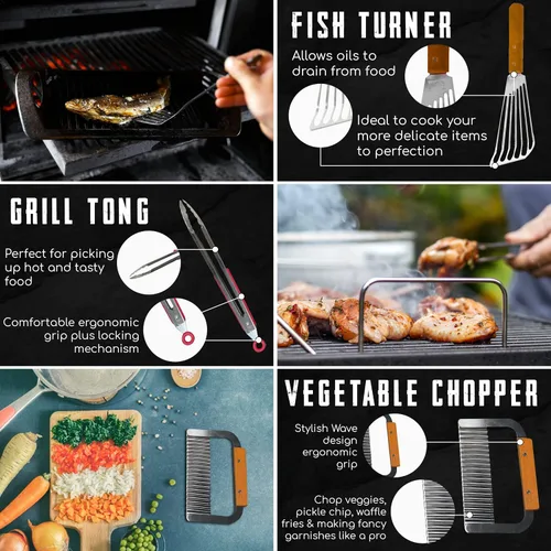 Vista 3 de Zen-T - Kit de herramientas de parrilla de 17 piezas - Accesorios de parrilla para Blackstone - Herramientas de barbacoa de acero inoxidable