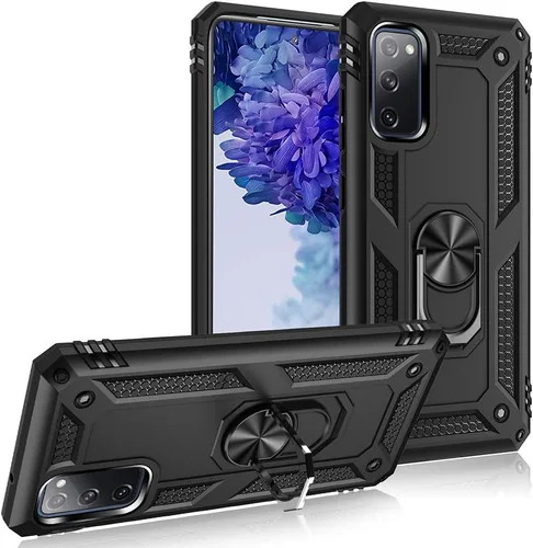 Vista 2 de Funda de grado militar para Samsung Galaxy S20 FE Funda Galaxy S20 FE 5G Funda 360 metal giratorio anillo soporte soporte Armadura resistente a Negro