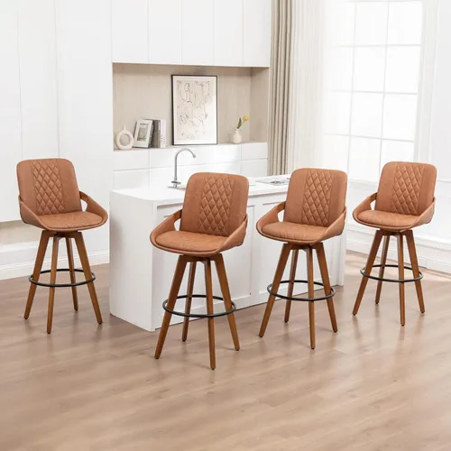 Vista 7 de 26 Inch Counter Height Bar Stools Set of 1, Upholstered PU Swivel Counter Stools with Curved Back and Arms, Modern Mid Century Stools for Kitchen