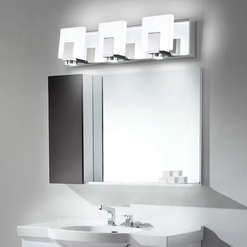 Vista 7 de SOLFART Accesorios de iluminación de baño sobre espejo de acero inoxidable acrílico 3 luces de tocador de baño cromado regulable luces LED