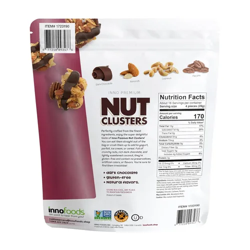 Vista 2 de InnoFoods Racimos de nueces de chocolate oscuro, sin gluten, sin OMG, paquete de 2, 16 onzas cada uno