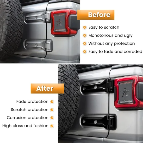Vista 4 de Cubierta de bisagra para compuerta trasera de Jeep Wrangler JL JLU, accesorios de decoración exterior - 2018-2024, 2 puertas y 4 puertas, cubierta