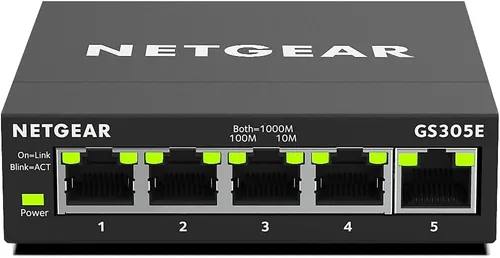 Vista 9 de Netgear GS305 Conmutador no administrado Gigabit Ethernet de 5 puertos, hub de red doméstica, bifurcador Ethernet de oficina, sin software