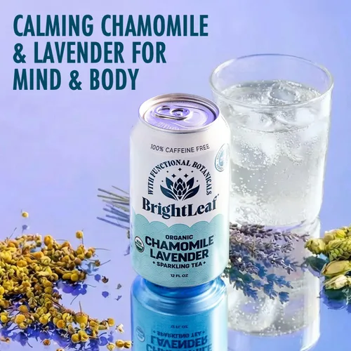 Vista 3 de BrightLeaf Regenerative Organic Sparkling Chamomile Lavender Tea – Cero azúcar y cero calorías – Bebida de té verde orgánico – Ingredientes que