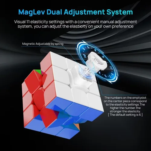 Vista 3 de Cubo magnético de velocidad 3 x 3 sin calcomanías, cubo de competencia profesional con 24 imanes fuertes, corte de esquina de 55°/35°, suave