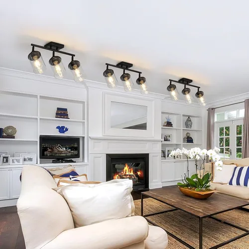 Vista 2 de KEESFU 3 accesorios de iluminación de riel, luz negra para tocador de baño con pantalla de vidrio transparente giratoria, lámpara moderna de montaje