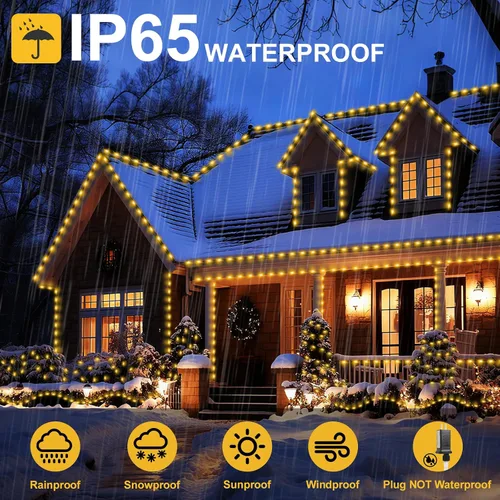 Vista 4 de Luces de Navidad de 262 pies, 800 luces LED para exteriores, alambre transparente para árbol de Navidad con 8 modos impermeables, tira de luces