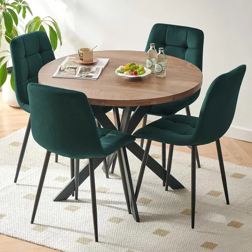 Vista 33 de Homedot Juego de mesa de comedor redonda de 5 piezas para 4, mesa de cocina gris de 37 pulgadas con 4 sillas de comedor negras sentadas